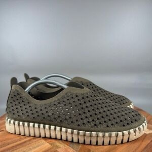 Ilse Jacobsen Hornbaek Olive Green Perforated Slip On Loafer Shoes Womens 39 9